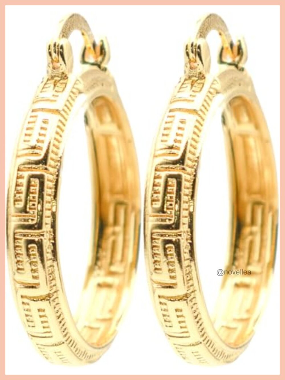 1 Inch Greek Key Yellow Gold Plated Hoop Earrings
